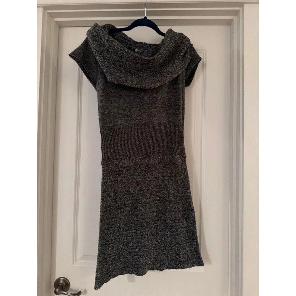 Love by Design Cowl Neck Cable Knit Sweater Dress in Charcoal Gray Marl